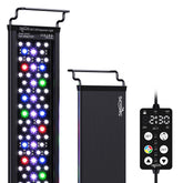 SEAOURA aquarium light full-spectrum panel illuminating a freshwater tank for vibrant plant growth