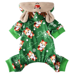 Sebaoyu dog Christmas pajamas XXS green full view helps keep tiny dogs warm during winter outings.