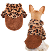 Sebaoyu dog hoodie leopard small back view shows warm fleece for cold walks.