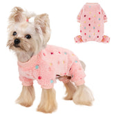 Sebaoyu fleece dog sweater pink polka dot keeps tiny dogs warm in winter.