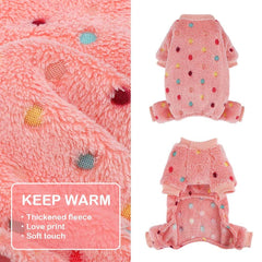 Sebaoyu small dog jumpsuit plush fabric four-leg warmth for chilly walks.