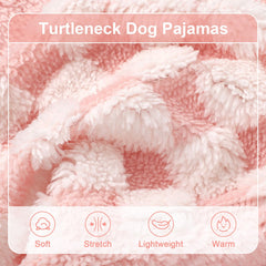 Sebaoyu turtleneck dog pajamas pink plaid back view—stylish winter outerwear.