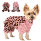 Sebaoyu Turtleneck Dog Pajamas pink front view shows cozy fleece warmth for tiny dogs.