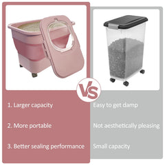 SECOAT cat litter storage container with casters pink for easy portable use