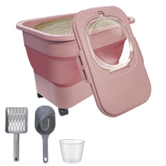 SECOAT collapsible cat litter storage container pink with folding design for space saving