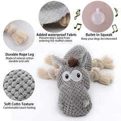 Sedioso donkey dog toy grey close-up showing squeaker for training.
