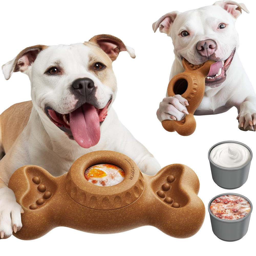 Sedioso frozen dog toy bone use demonstrates treat-filled chew for engaging medium to large dogs.