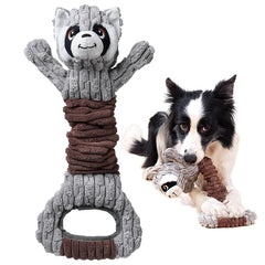 Sedioso Tug of War dog toy raccoon close-up showing plush material for interactive play.