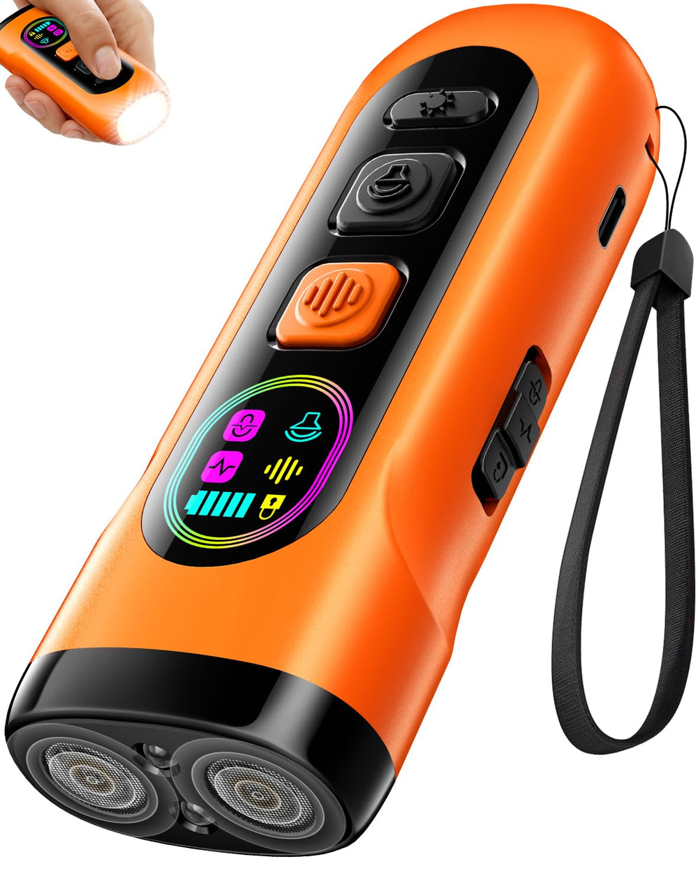 SEDULAN dog bark deterrent device front view in orange for quieter outdoor walks.
