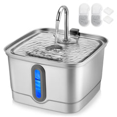 SEIRMEP stainless steel cat water fountain front view promotes steady hydration.