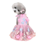 SEIS flower lace dog dress pink front view showing floral embroidery for photos and events