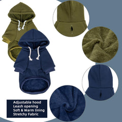 SEKUMDAN dog hooded sweater army green, back view highlights soft interior lining.