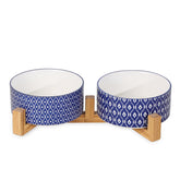 Selamica ceramic dog bowls with wooden stand offer stable 30oz meals for pets.