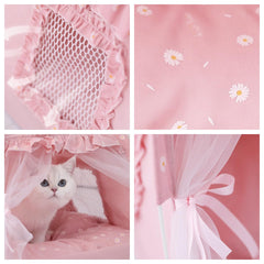 Selena cat bed tent side-entry shows easy access and whimsy.