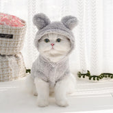 Selena cat bunny ears costume gray front view highlights cozy knit for chilly days.