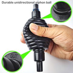 Seltomer siphon ball in action enables hands-free water changes.