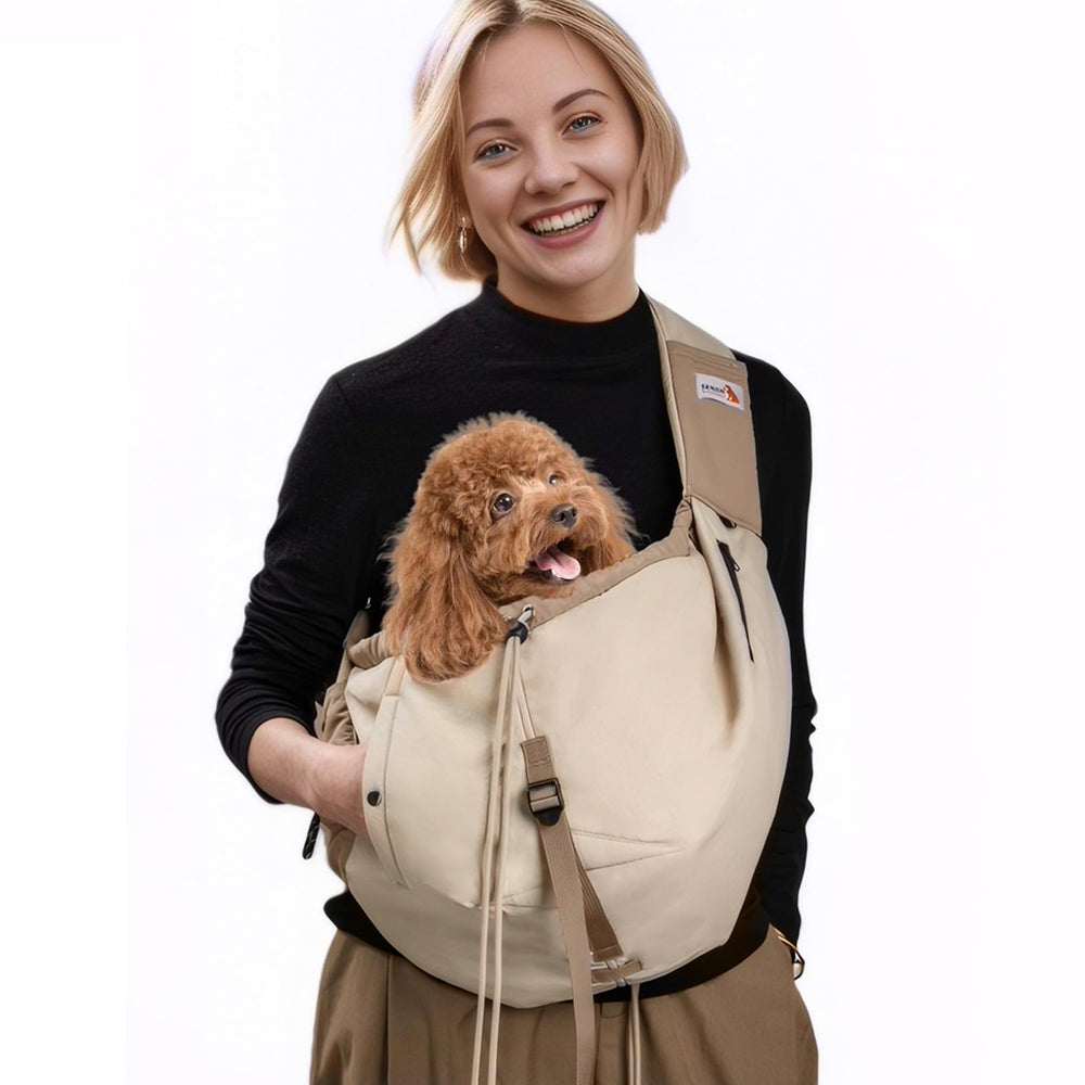 SENIOR BUDDAY dog carrier sling beige main view for hands-free travel
