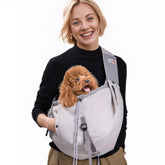 SENIOR BUDDAY dog carrier sling front view grey for hands-free travel