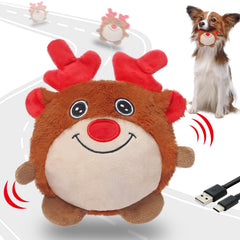 Senneny reindeer ball cover close-up shows soft plush for safe chewing and gentle play.
