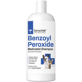 SensoVet Benzoyl Peroxide Shampoo bottle showing medicated formula for dandruff relief.