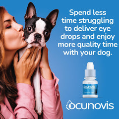 Sentrx Ocunovis dry-eye pet usage closeup for dogs and cats with irritation