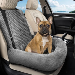 Sephyroth dog car seat gray close-up showing plush comfort for small dogs.