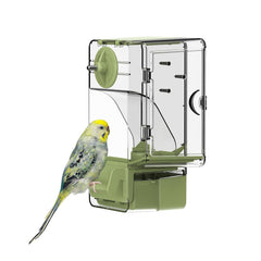 Septillar automatic feeder exterior view green shows a tidy, cage-friendly design for busy birdrooms.