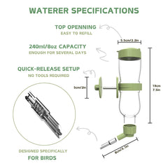 Septillar feeder with external perch provides easy access for feeding.