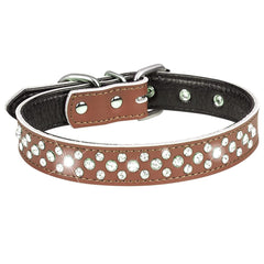 Serijoars rhinestone dog collar closeup showing sparkling crystals for stylish walks.