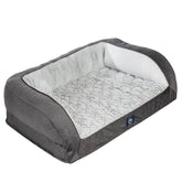 Serta orthopedic quilted couch dog bed slate gray cover; cozy resting surface for pets.