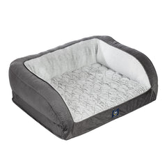 Serta Orthopedic Quilted Couch Dog Bed slate gray small with plush bolster for snuggle-ready pets.