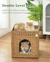 SETVSON handwoven rattan cat house shows foldable design for easy storage and setup.