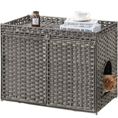 SETVSON cat litter box enclosure front view with hidden space and gray finish