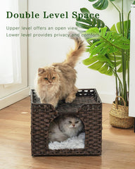 SETVSON handwoven-rattan cat cave highlights breathable comfort for year-round use.