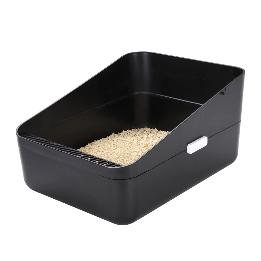 Sfozstra open-top litter box black high sides reduces litter scatter.
