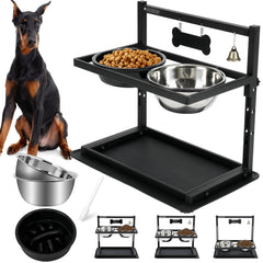SHAINFUN elevated dog bowls stand in black reduces neck strain during meals