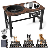 SHAINFUN elevated dog bowls with wooden-metal stand, easy assembly and sturdy construction.
