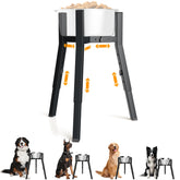 SHAINFUN Raised Dog Bowl Stand shows adjustable height and width for comfortable feeding.