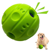 Shake and Laugh dog ball with concave lines providing easy grip during play.