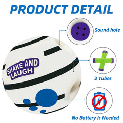 SHAKE AND LAUGH glow-dog-ball-xl closeup shows sturdy PVC for durable play.