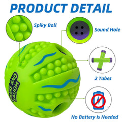 SHAKE AND LAUGH spiky-ball gibbering-sound captures attention during training sessions.