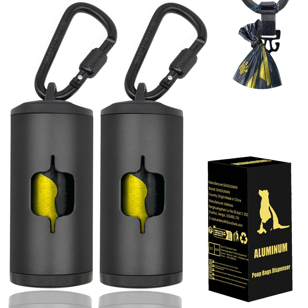 SHAOUMAN metal dog poop bag holder clip closeup highlights durable aluminum build for outdoor use.