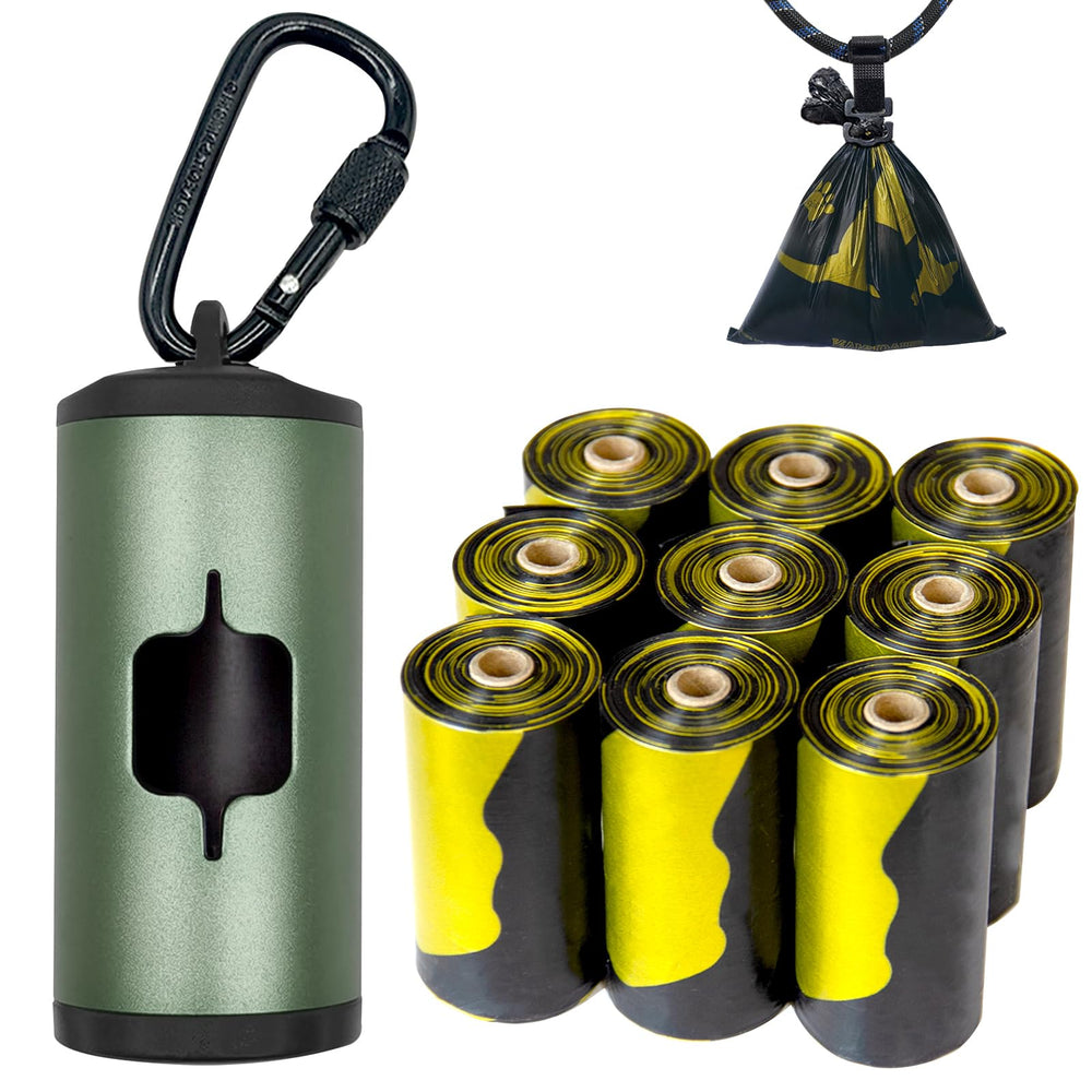SHAOUMAN metal dog poop bag holder dark green side view for tidy urban walks