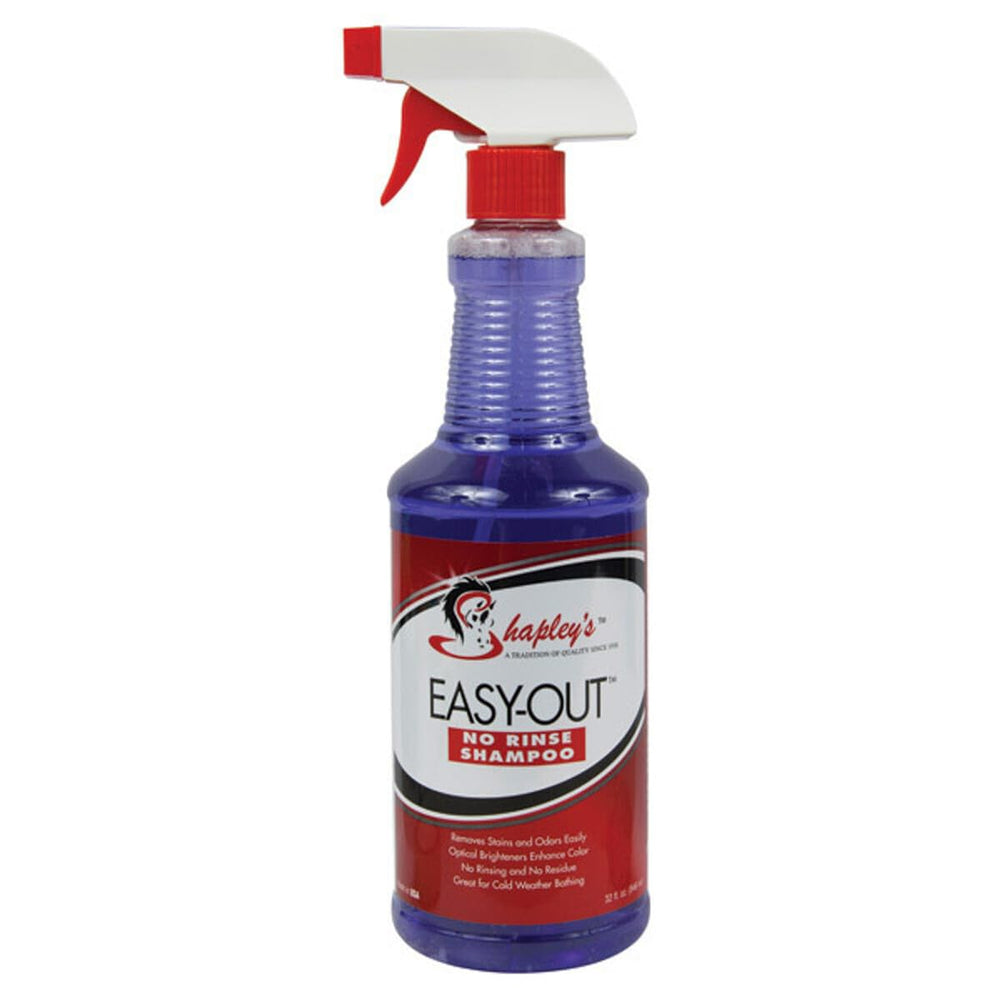 Shapley's Easy-Out No Rinse Shampoo bottle for spot cleaning and odor control on horses.