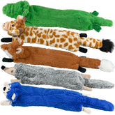 SHARLOVY dog squeaky toys no-stuffing pack closeup shows dual sounds for active play.