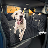 SHARLOVY XL truck back seat extender shows roomy space for large dogs.