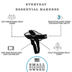 ShawnCo Essential Dog Harness three-rings closeup highlights versatile leash options for training.