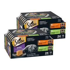 Sheba Perfect Portions Pate Chicken Entree Twin Pack trays showcase convenient protein-rich meals.