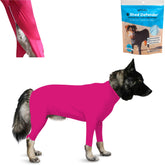 Shed Defender Sport dog onesie front view showing full-body shedding containment