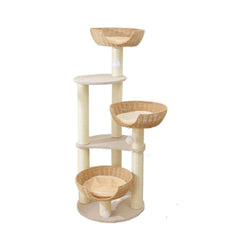 SHENGOCASE modern cat tree tower wooden condo with window perch for sunlit lounging.